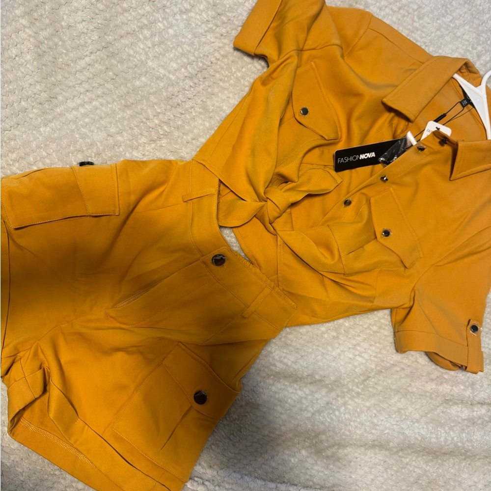 Fashion Nova Golden Button-Up Romper